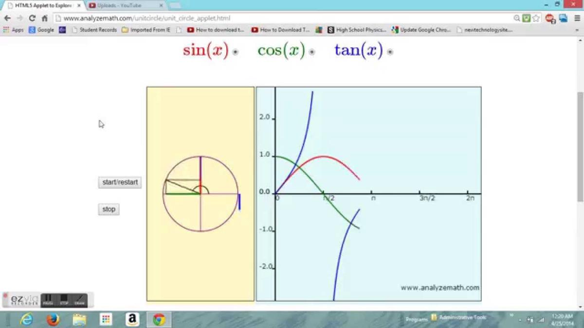 'Video thumbnail for interactive unit circle with sin(x), cos(x) and tan(x)'