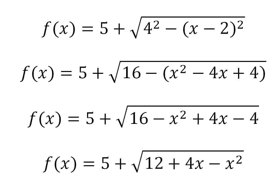 half circle function a = 2, b = 5, R = 4