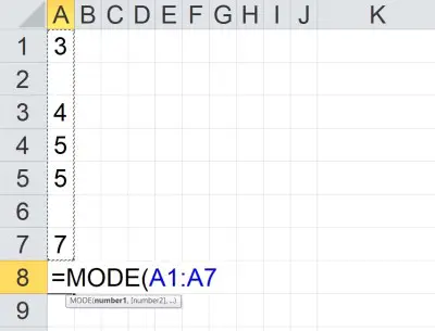 MODE ignoring blank cells in Excel