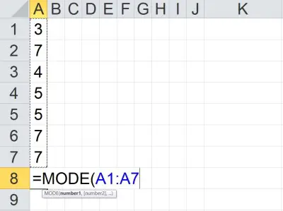 MODE no blank cells in column Excel