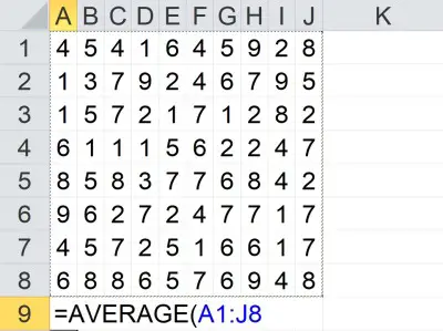 average of a block in Excel