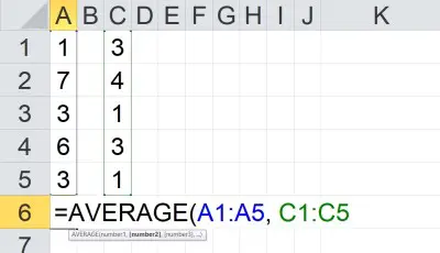 average of two columns in Excel