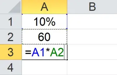 calculating 10 percent of 60 (two cell references)