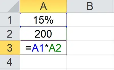 calculating 15 percent of 200 (two cell references)