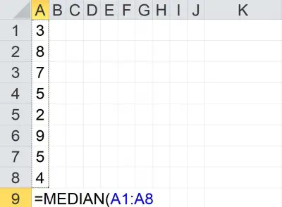 median of a column in Excel