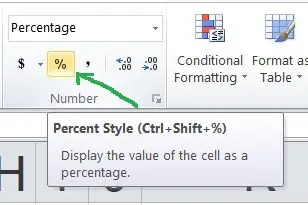 percent style in Excel 2